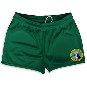 Washington State Flag Shorty Short Gym Shorts 2.5" Inseam Made in USA - Green Washington State Flag Shorty Short Gym Shorts 2.5" Inseam Made in USA - Green