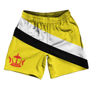 Brunei Country Flag Athletic Running Fitness Exercise Shorts 7" Inseam Made In USA - Yellow Black Brunei Country Flag Athletic Running Fitness Exercise Shorts 7" Inseam Made In USA - Yellow Black