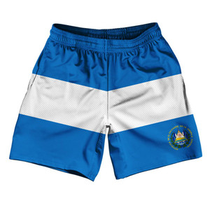 El Salvador Country Flag Athletic Running Fitness Exercise Shorts 7" Inseam Made In USA - Blue White El Salvador Country Flag Athletic Running Fitness Exercise Shorts 7" Inseam Made In USA - Blue White