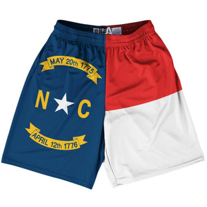North Carolina State Flag 9" Inseam Lacrosse Shorts Made In USA - Blue White Red North Carolina State Flag 9" Inseam Lacrosse Shorts Made In USA - Blue White Red