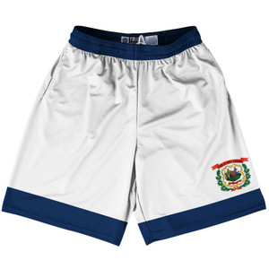 West Virginia State Flag 9" Inseam Lacrosse Shorts Made In USA - White Blue West Virginia State Flag 9" Inseam Lacrosse Shorts Made In USA - White Blue