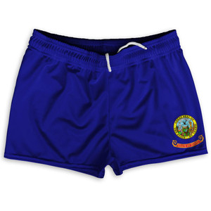 Idaho State Flag Shorty Short Gym Shorts 2.5" Inseam Made in USA-Blue Idaho State Flag Shorty Short Gym Shorts 2.5" Inseam Made in USA-Blue