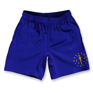 Indiana State Flag Athletic Running Fitness Exercise Shorts 7" Inseam Made in USA-Blue Indiana State Flag Athletic Running Fitness Exercise Shorts 7" Inseam Made in USA-Blue