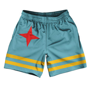 Aruba Country Flag Athletic Running Fitness Exercise Shorts 7" Inseam Made In USA-Light Blue Yellow Aruba Country Flag Athletic Running Fitness Exercise Shorts 7" Inseam Made In USA-Light Blue Yellow