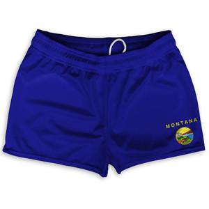 Montana State Flag Shorty Short Gym Shorts 2.5" Inseam Made in USA-Blue Montana State Flag Shorty Short Gym Shorts 2.5" Inseam Made in USA-Blue
