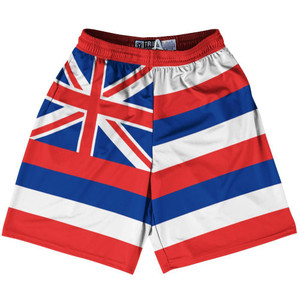 Hawaii State Flag 9" Inseam Lacrosse Shorts Made In USA - Blue White Red Hawaii State Flag 9" Inseam Lacrosse Shorts Made In USA - Blue White Red
