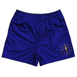 Indiana State Flag Rugby Gym Short 5 Inch Inseam With Pockets Made In USA - Navy Indiana State Flag Rugby Gym Short 5 Inch Inseam With Pockets Made In USA - Navy