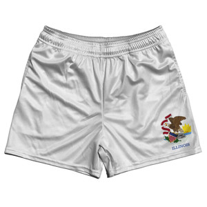 Illinois State Flag Rugby Gym Short 5 Inch Inseam With Pockets Made In USA - White Illinois State Flag Rugby Gym Short 5 Inch Inseam With Pockets Made In USA - White