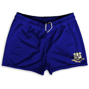 Connecticut State Flag Shorty Short Gym Shorts 2.5" Inseam Made in USA - Blue Connecticut State Flag Shorty Short Gym Shorts 2.5" Inseam Made in USA - Blue