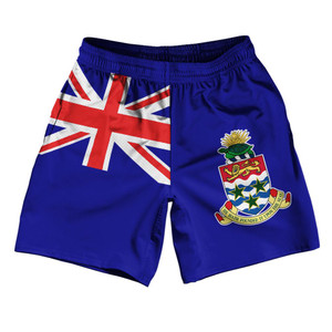 Cayman Islands Country Flag Athletic Running Fitness Exercise Shorts 7" Inseam Made In USA - Red Blue White