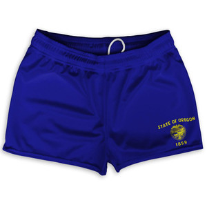 Oregon State Flag Shorty Short Gym Shorts 2.5" Inseam Made in USA - Blue Oregon State Flag Shorty Short Gym Shorts 2.5" Inseam Made in USA - Blue
