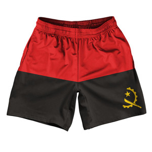 Angola Country Flag Athletic Running Fitness Exercise Shorts 7" Inseam Made In USA - Black Red Angola Country Flag Athletic Running Fitness Exercise Shorts 7" Inseam Made In USA - Black Red