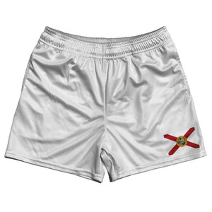 Florida State Flag Rugby Gym Short 5 Inch Inseam With Pockets Made In USA - White Florida State Flag Rugby Gym Short 5 Inch Inseam With Pockets Made In USA - White