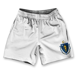 Massachusetts State Flag Athletic Running Fitness Exercise Shorts 7" Inseam Made in USA - White Massachusetts State Flag Athletic Running Fitness Exercise Shorts 7" Inseam Made in USA - White