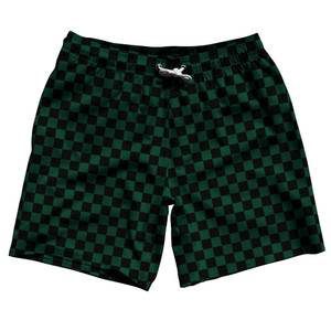 Forest Green & Black Checkerboard Swim Shorts 7.5" Made in USA - Forest Green & Black Forest Green & Black Checkerboard Swim Shorts 7.5" Made in USA - Forest Green & Black
