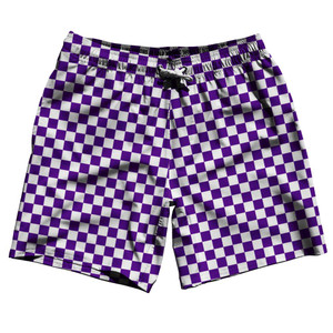 Purple & White Checkerboard Swim Shorts 7.5" Made in USA - Purple & White Purple & White Checkerboard Swim Shorts 7.5" Made in USA - Purple & White