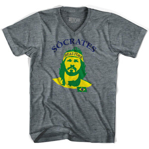Socrates Brazil Adult Tri-Blend V-neck Soccer Legend T-shirt - Athletic Grey