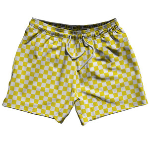 Yellow & White Checkerboard 5" Swim Shorts Made in USA - Yellow & White Yellow & White Checkerboard 5" Swim Shorts Made in USA - Yellow & White