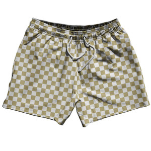 Vegas Gold & White Checkerboard 5" Swim Shorts Made in USA - Vegas Gold & White Vegas Gold & White Checkerboard 5" Swim Shorts Made in USA - Vegas Gold & White