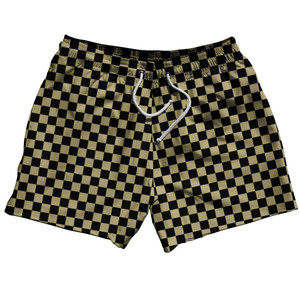 Vegas Gold & Black Checkerboard 5" Swim Shorts Made in USA - Vegas Gold & Black Vegas Gold & Black Checkerboard 5" Swim Shorts Made in USA - Vegas Gold & Black