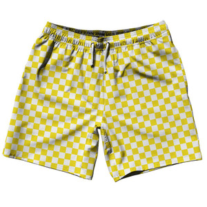 Yellow & White Checkerboard Swim Shorts 7.5" Made in USA - Yellow & White Yellow & White Checkerboard Swim Shorts 7.5" Made in USA - Yellow & White