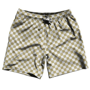 Vegas Gold & White Checkerboard Swim Shorts 7.5" Made in USA - Vegas Gold & White Vegas Gold & White Checkerboard Swim Shorts 7.5" Made in USA - Vegas Gold & White