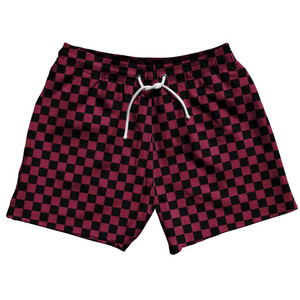 Maroon & Black Checkerboard 5" Swim Shorts Made in USA-Maroon & Black Maroon & Black Checkerboard 5" Swim Shorts Made in USA-Maroon & Black