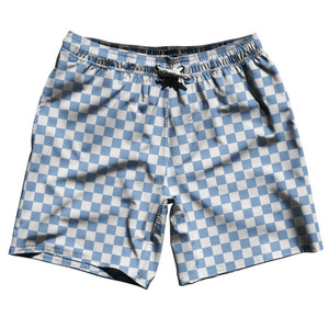 Carolina Blue & White Checkerboard Swim Shorts 7.5" Made in USA-Blue & White Carolina Blue & White Checkerboard Swim Shorts 7.5" Made in USA-Blue & White