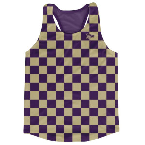 Purple & Gold Checkerboard Running Tank Top Racerback Track and Cross Country Singlet Jersey Made In USA - Purple & Gold Purple & Gold Checkerboard Running Tank Top Racerback Track and Cross Country Singlet Jersey Made In USA - Purple & Gold