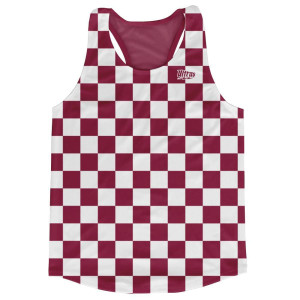Maroon & White Checkerboard Running Tank Top Racerback Track and Cross Country Singlet Jersey Made In USA-Maroon & White Maroon & White Checkerboard Running Tank Top Racerback Track and Cross Country Singlet Jersey Made In USA-Maroon & White