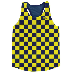Navy & Yellow Lemon Checkerboard Running Tank Top Racerback Track and Cross Country Singlet Jersey Made In USA - Navy & Yellow Lemon Navy & Yellow Lemon Checkerboard Running Tank Top Racerback Track and Cross Country Singlet Jersey Made In USA - Navy & Yellow Lemon