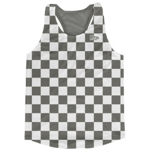 Grey Charcoal & White Checkerboard Running Tank Top Racerback Track and Cross Country Singlet Jersey Made In USA - Grey Charcoal & White Grey Charcoal & White Checkerboard Running Tank Top Racerback Track and Cross Country Singlet Jersey Made In USA - Grey Charcoal & White