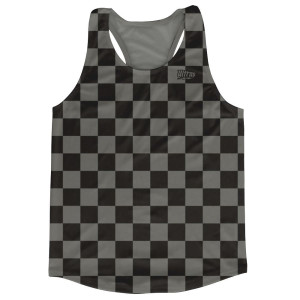 Grey Charcoal & Black Checkerboard Running Tank Top Racerback Track and Cross Country Singlet Jersey Made In USA-Grey Charcoal & Black Grey Charcoal & Black Checkerboard Running Tank Top Racerback Track and Cross Country Singlet Jersey Made In USA-Grey Charcoal & Black