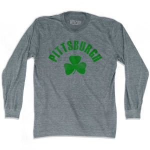 Pittsburgh Shamrock Tri-Blend Long Sleeve T-shirt - Athletic Grey