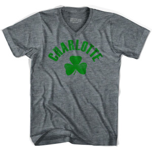 Charlotte Shamrock Tri-Blend V-neck Junior Cut Womens T-shirt - Athletic Grey Charlotte Shamrock Tri-Blend V-neck Junior Cut Womens T-shirt - Athletic Grey