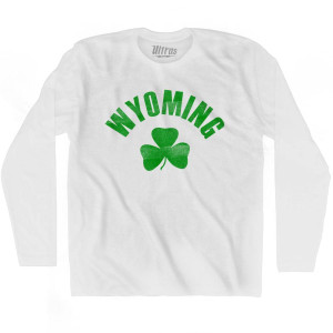 Wyoming State Shamrock Cotton Long Sleeve T-shirt - White