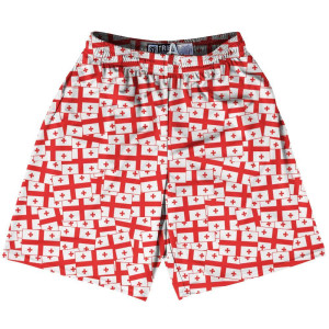 Tribe Georgia Party Flags Lacrosse Shorts Made in USA - White Red Tribe Georgia Party Flags Lacrosse Shorts Made in USA - White Red