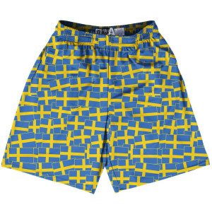 Tribe Sweden Party Flags Lacrosse Shorts Made in USA - Yellow Blue Tribe Sweden Party Flags Lacrosse Shorts Made in USA - Yellow Blue