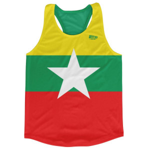 Myanmar Country Flag Running Tank Top Racerback Track and Cross Country Singlet Jersey Made In USA-Green Yellow Red