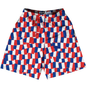 Tribe France Party Flags Lacrosse Shorts Made in USA - Blue Red Tribe France Party Flags Lacrosse Shorts Made in USA - Blue Red