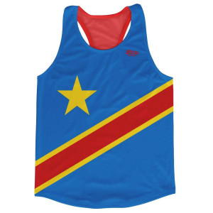 DR Congo Country Flag Running Tank Top Racerback Track and Cross Country Singlet Jersey Made In USA - Blue Yellow