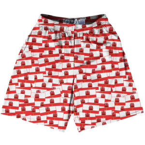 Tribe Gibraltar Party Flags Lacrosse Shorts Made in USA - White Red Tribe Gibraltar Party Flags Lacrosse Shorts Made in USA - White Red