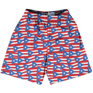 Tribe Puerto Rico Party Flags Lacrosse Shorts Made in USA - Blue White Tribe Puerto Rico Party Flags Lacrosse Shorts Made in USA - Blue White