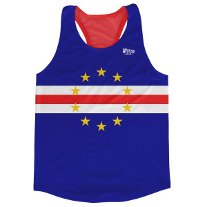Cape Verde Country Flag Running Tank Top Racerback Track and Cross Country Singlet Jersey Made In USA - Blue White Cape Verde Country Flag Running Tank Top Racerback Track and Cross Country Singlet Jersey Made In USA - Blue White