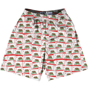 Tribe California State Party Flags Lacrosse Shorts Made in USA - Red White Tribe California State Party Flags Lacrosse Shorts Made in USA - Red White