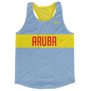 Aruba Country Finish Line Running Tank Top Racerback Track and Cross Country Singlet Jersey Made In USA - Light Blue Yellow Aruba Country Finish Line Running Tank Top Racerback Track and Cross Country Singlet Jersey Made In USA - Light Blue Yellow