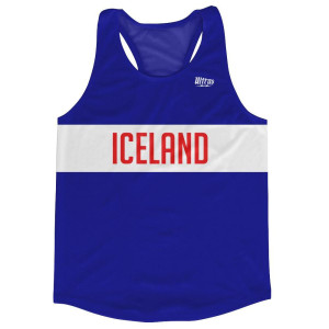 Iceland Country Finish Line Running Tank Top Racerback Track and Cross Country Singlet Jersey Made In USA - White Blue Iceland Country Finish Line Running Tank Top Racerback Track and Cross Country Singlet Jersey Made In USA - White Blue