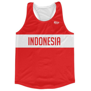 Indonesia Country Finish Line Running Tank Top Racerback Track and Cross Country Singlet Jersey Made In USA-Red White Indonesia Country Finish Line Running Tank Top Racerback Track and Cross Country Singlet Jersey Made In USA-Red White