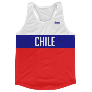 Chile Country Finish Line Running Tank Top Racerback Track and Cross Country Singlet Jersey Made In USA - White Blue Red Chile Country Finish Line Running Tank Top Racerback Track and Cross Country Singlet Jersey Made In USA - White Blue Red
