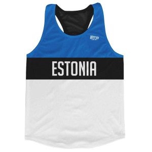 Estonia Country Finish Line Running Tank Top Racerback Track and Cross Country Singlet Jersey Made In USA - Blue White Estonia Country Finish Line Running Tank Top Racerback Track and Cross Country Singlet Jersey Made In USA - Blue White